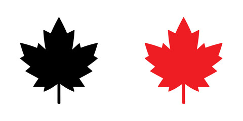 Black and red maple leaf icon silhouette vector illustration design on white background.
