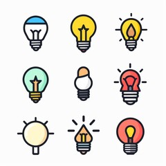 Naklejka premium Light bulb flat icon set, light bulb icons collection, simple minimal logos isolated on white
