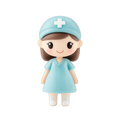 Fototapeta premium Cute cartoon nurse figure in blue uniform, perfect for health-themed illustrations and educational materials. transparent background