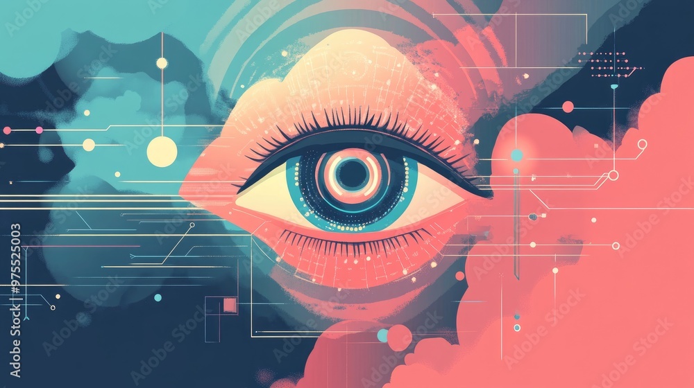 Poster cloud computing with human eye scanning data futuristic system big data artificial intelligence biom