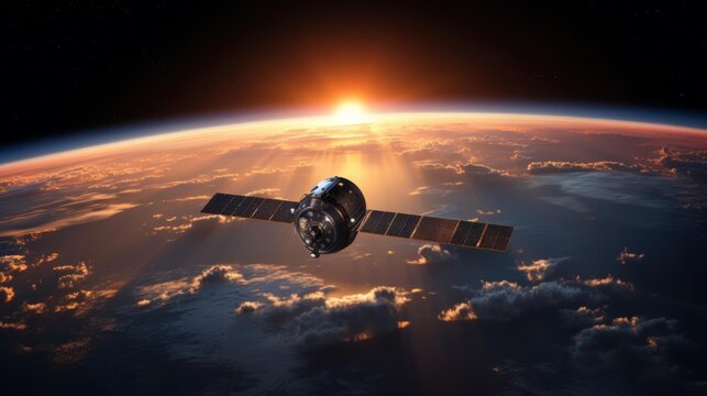An astronaut catching the sunrise from space, Earth glowing softly in the background in this aweinspiring illustration