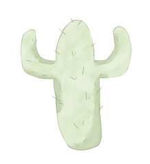 Cactus green tall watercolor digital style illustration color children's light and bright for printing and web use