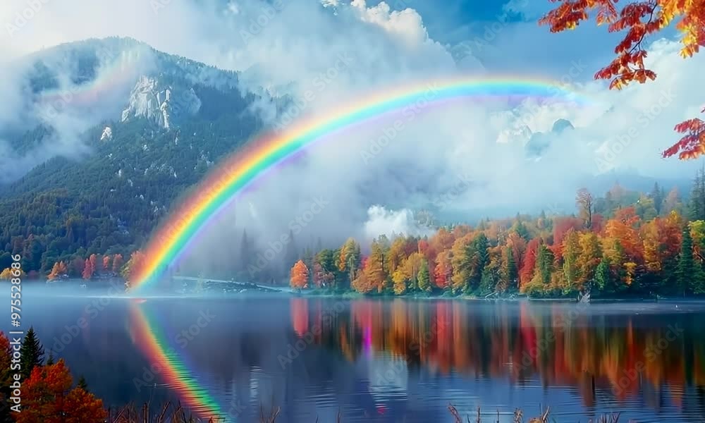 Sticker Rainbow arching over autumn foliage, Video