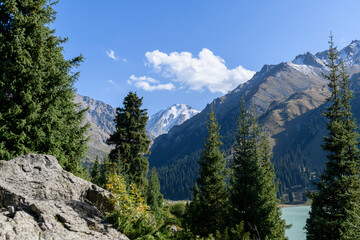 Obraz premium Beautiful mountain landscape, forest and mountains in summer time. Valley in Kazakhstan.