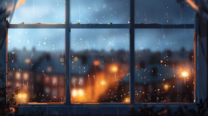 Fototapeta premium Window with raindrops and blurred city view
