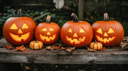 Obraz premium Jack-o'-lantern with a spooky smile pumpkin for Halloween
