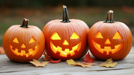 Fototapeta premium Jack-o'-lantern with a spooky smile pumpkin for Halloween