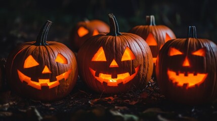 Obraz premium Jack-o'-lantern with a spooky smile pumpkin for Halloween