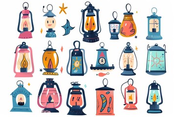 Fototapeta premium Lamp flat icon, lantern isolated, vintage lantern, light symbol, doodle sketched gas flashlight, antique luminaire