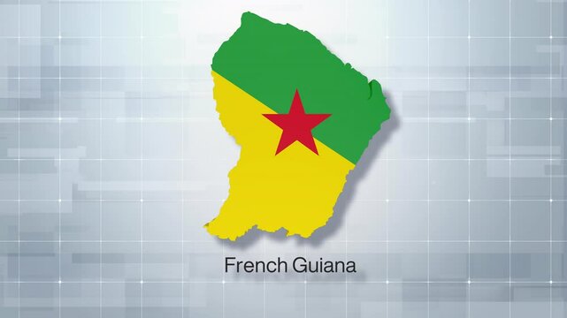 Detailed 3D Map With Flag Of French Guiana