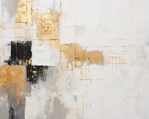 White and Gold Large Strokes of Paint, Fashionable art Design of an Abstract Painting on Canvas