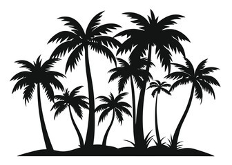 Obraz premium Palm Tree Silhouette with Detailed Fronds and Trunks png on White Background ,tropical silhouette, beach trees, palm tree fronds vector