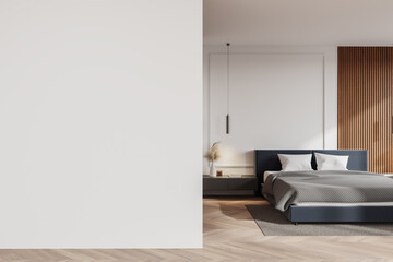 Modern bedroom interior with empty wall and copy space. 3D Rendering