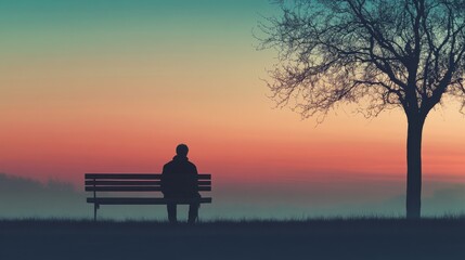 Fototapeta premium Solitary Man Sitting on a Bench in Contemplation of Loneliness