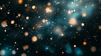 Abstract Bokeh Lights, Teal and Gold, Night Sky, Glitter, Background, Photography, Abstract