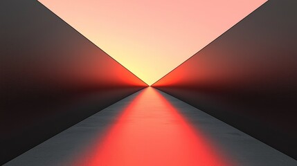 Abstract Geometric Perspective of Sunset Light, Digital Art, 3D, Minimalist, Abstract, Perspective, Red Light