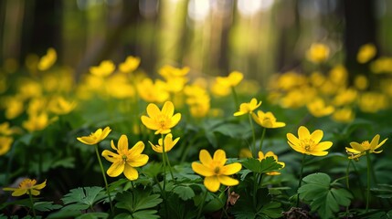 Obraz premium The Beauty of Yellow Flowers in the Woods