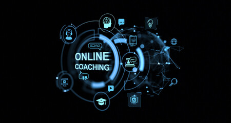 Fototapeta premium Online coaching icons virtual hud screen, business training