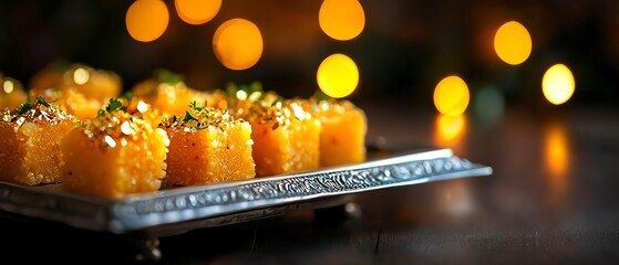 Delicious Indian sweets displayed on a silver plate, garnished with nuts, perfect for festive celebrations and special occasions.