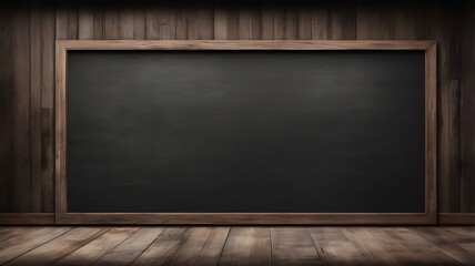 3d rendering blackboard on wood background and space