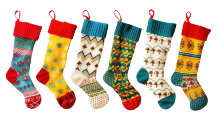 Christmas stocking with pattern on transparent background