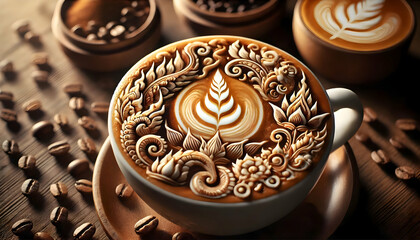 Artistic Coffee Creations A Variety of Intricate Latte Art Designs"