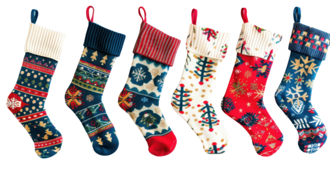 Christmas stocking with pattern on transparent background