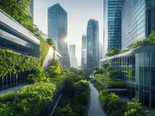 Fototapeta premium Cityscape with Skyscrapers and Trees