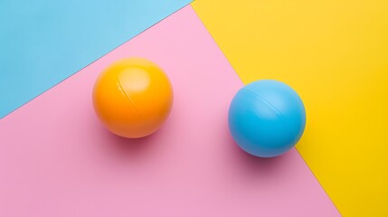 two balls of bright colors but of different shapes toys isolated on colorful background