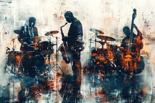 Jazz ensemble in a jam session - photo collage / composition dedicated to jazz