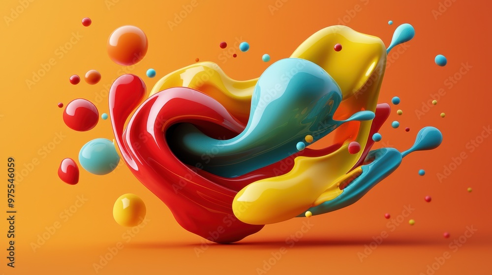 Poster a vibrant splash of colorful paint creating an abstract heart shape, perfect for artistic projects a
