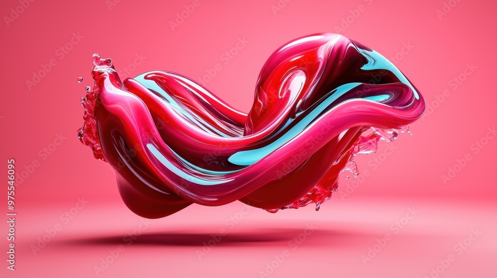 Poster a vibrant swirl of colorful paint flows gracefully, creating dynamic waves against a soft pink backd