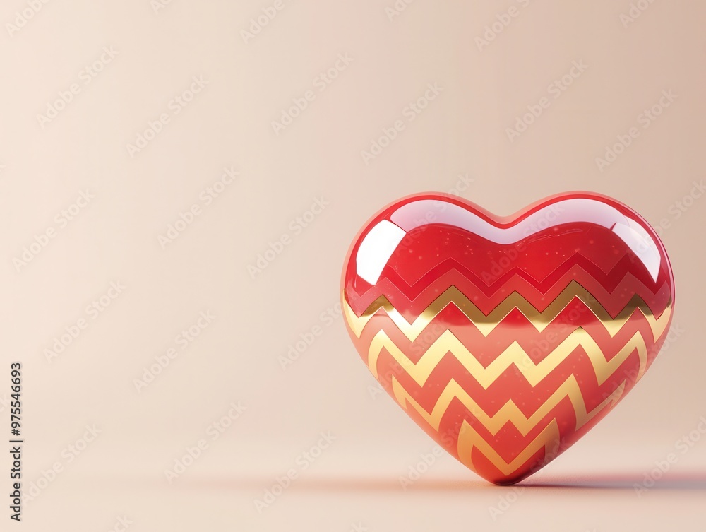 Sticker Red heart with gold zigzag pattern.