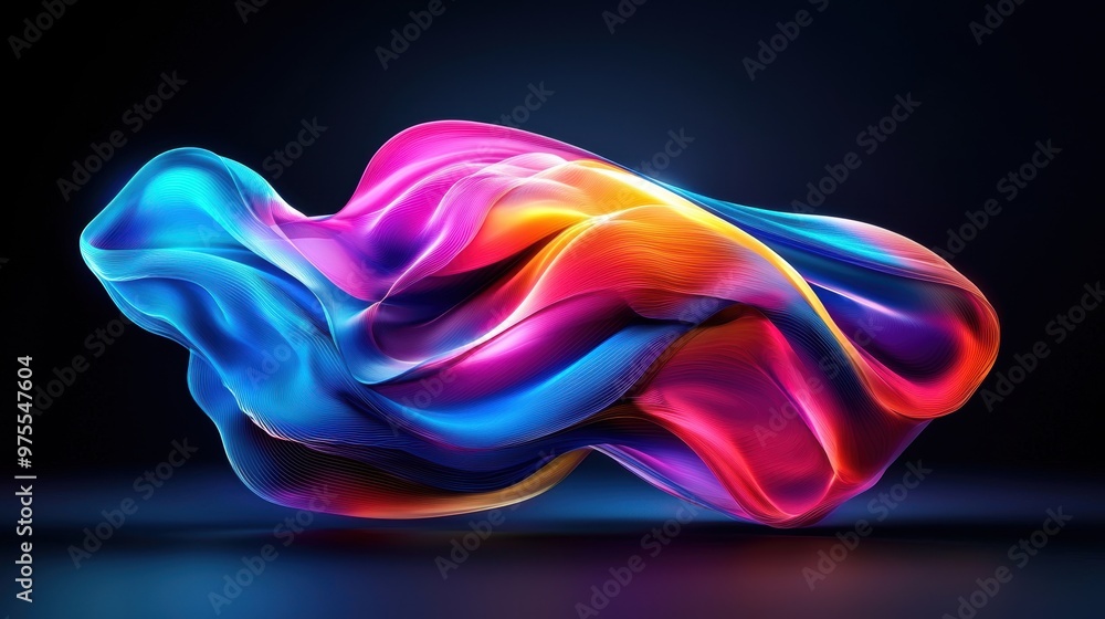 Poster vibrant abstract art with flowing curves and dynamic colors, creating a sense of movement and energy