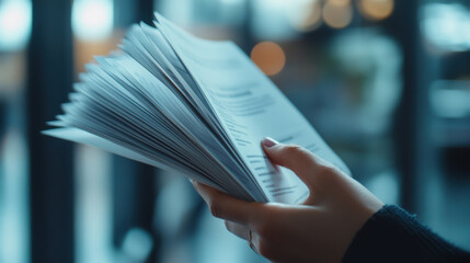 A close up of hand flipping through voter guide booklet, showcasing important information for voters. scene conveys sense of engagement and civic responsibility