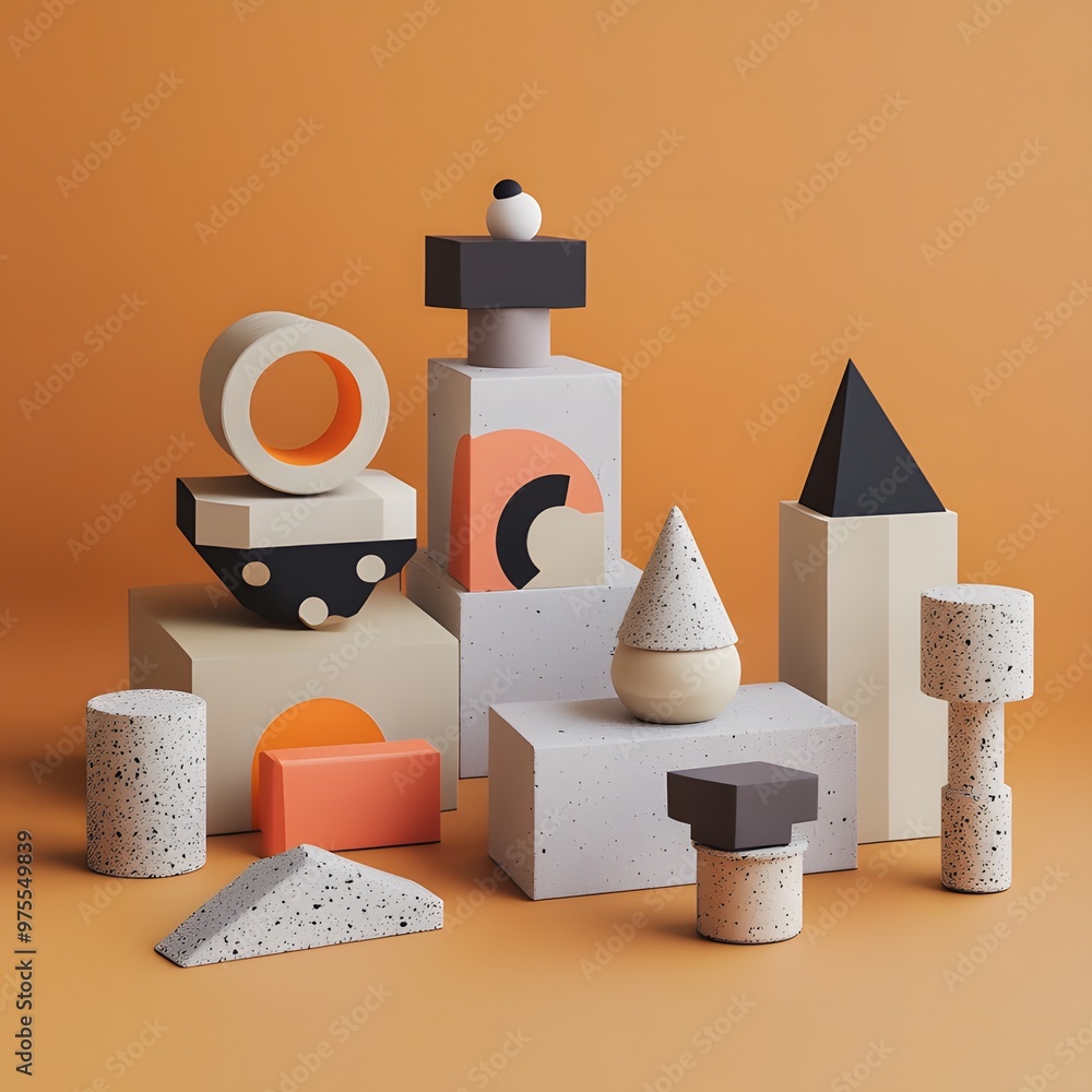 Fototapete design thinking represented as a dynamic process where geometric shapes evolve into sleek, functiona