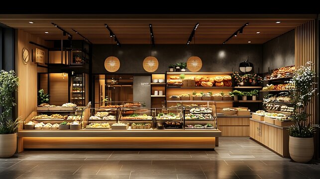 A well-lit bakery storefront with a variety of pastries and baked goods on display.