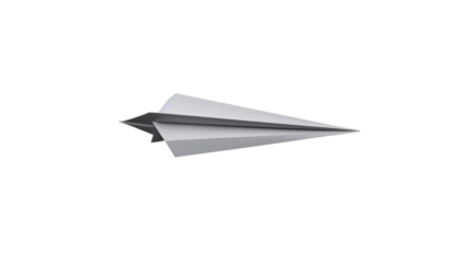 A white paper airplane on transparent background