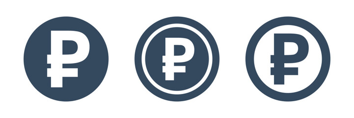 Fototapeta premium 3 different coins with ruble symbol, russian currency vector icons pack, round pictogram collection