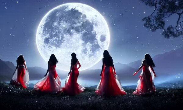 Faerie queen's court dancing in a moonlit glade, Video