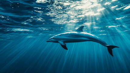 Fototapeta premium Dolphin swimming gracefully in clear waters during World Animal Day celebrations