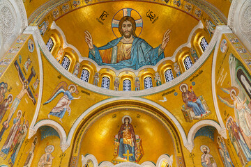 Belgrade, Serbia - April 29, 2024: Interior of Church of Saint Sava in Belgrade, Serbia