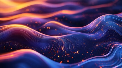 Obraz premium abstract background glowing networking connect node, the connecting node are wave form, dark purple orange blue tone