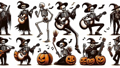 Obraz premium halloween party skeletons illustration