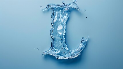 Uppercase letter L made by water on blue background