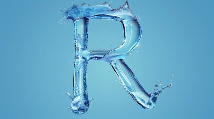 Uppercase letter R made by water on blue background