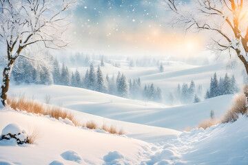 Winter landscape with snowy background.