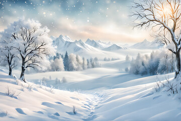Winter landscape with snowy background.
