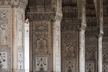 The Red Fort, also known as Lal Qila is a historic fort in Delhi, India. Ethnic ornament. The view from the inside