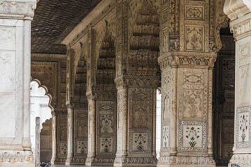 The Red Fort, also known as Lal Qila is a historic fort in Delhi, India. Ethnic ornament. The view from the inside